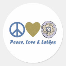 Peace, Love and Latkes Hanukkah Tees and Gifts Round Stickers