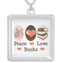 Peace Love Books Necklace