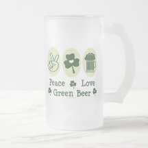 Peace Love Green Beer Frosted Glass Mug