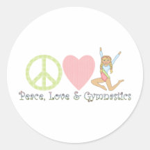 peace love gymnastics blonde round sticker