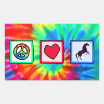 Peace, Love, Horses Rectangle Stickers
