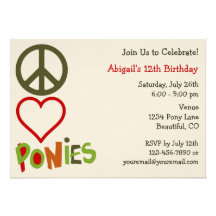 Peace Love Ponies Girl's Birthday Invitation