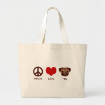 Peace Love Pug Tote Bag