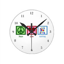 Peace Love Quilting Round Wall Clocks