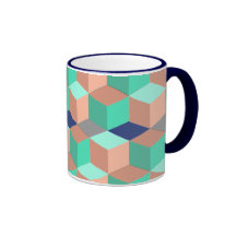 Peach Aqua Cobalt Geometric Cubes Coffee Mugs