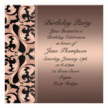 Peach/Black Damask Side Border Birthday Invite