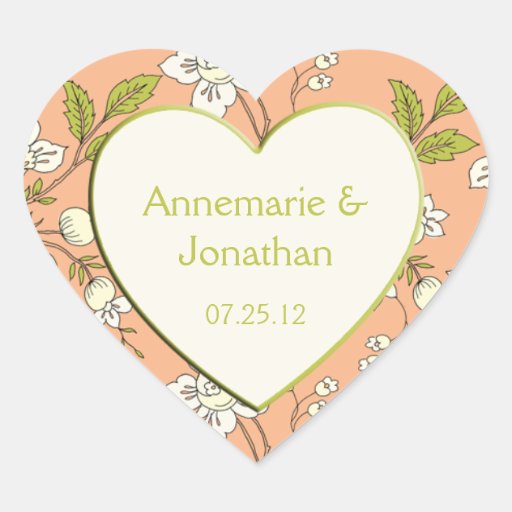 Peach Cream Green Flowers Wedding Sticker