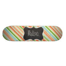 Peach & Forest Green Striped; Vintage Chalkboard Skateboards