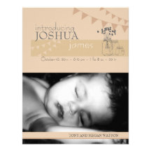 Peach Mason Jar & Bunting Birth Announcement