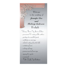 Peach Pink and Silver Wedding Program Rack Card