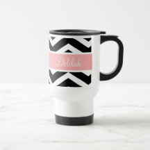 Peach Pink Black Chevron Custom Name Coffee Mug