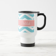 Peach Pink Blue Chevron Custom Coffee Mugs