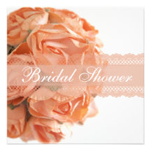 Peach Roses and Lace Bridal Shower Invitation