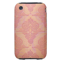 Peachy Orange and Pink Victorian Damask iPhone 3 Tough Covers