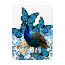 Peacock and blue butterflies magnets
