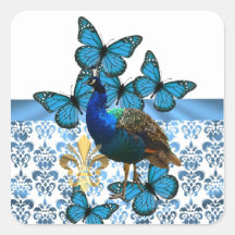 Peacock and blue butterflies sticker