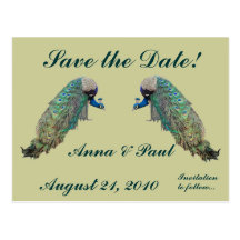Peacock Birds Save the Date Postcard