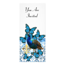 Peacock & blue butterflies personalized invite