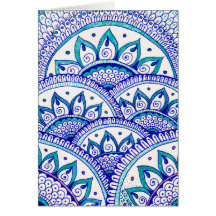 Peacock Blue Damask Indian Mandala Thank You Greeting Cards