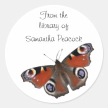 Peacock butterfly bookplate sticker