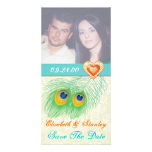 Peacock feather jewel heart wedding Save the Date Photo Greeting Card