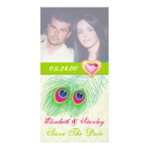 Peacock feather jewel heart wedding Save the Date Photo Card
