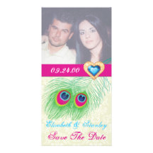 Peacock feather jewel heart wedding Save the Date Photo Card Template