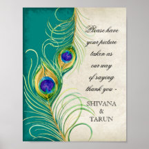 Peacock Feathers Wedding Photography Booth Sign Posters