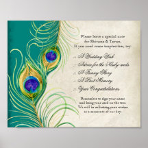 Peacock Feathers Wedding Reception Sign Poster