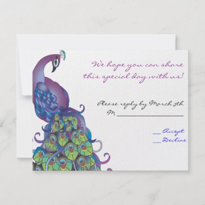 Peacock Theme Wedding Reply card Invite Blue by Marlalove73