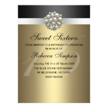Pearl Gold & Black Sweet 16 Birthday Invitation