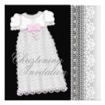 Pearls Gown Baby Girl Pink Black Christening Personalized Announcements