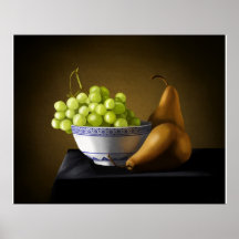 Pears and Grapes Fruit Bowl Still Life Poster