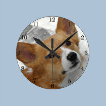 Pembroke Welsh Corgi in Snow Clock wall clocks