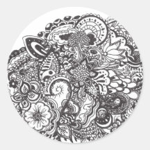 Pen and Ink Drawing Round Stickers