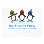 Penguin Trio Boys Ice Skating Birthday Party Personalised Invite
