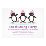Penguin Trio Girls Ice Skating Birthday Party Personalised Invitations