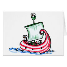 Penguins Sailing in a Christmas Boat Greeting Cards