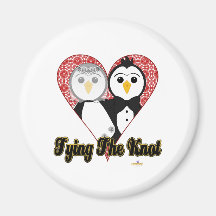 Penguins Wedding Lace Heart Tying The Knot Refrigerator Magnet