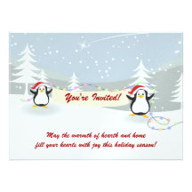 Penguins Winter Scene Holiday Party Invitations
