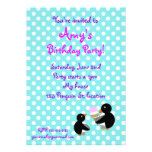 Penguins with ice cream on blue polka dots invitations