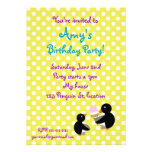 Penguins with ice cream on yellow polkadots invite invitations