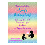 Penguins with ice cream onrainbow stars invitation invitations