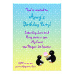 Penguins with ice creamon blue yellow stars invitations