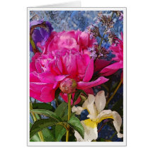 Peonies and Irises Greeting Cards