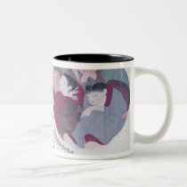 People sleeping and calligraphy mugs