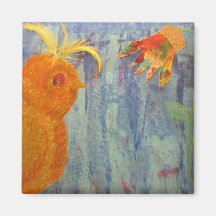 Perky Yellow Crested Bird Mixed Media Magnet