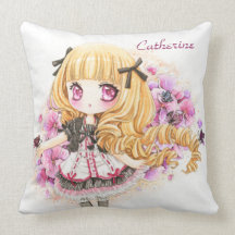 Personalise Beautiful blonde girl with pink poppie Pillows