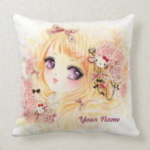 Personalised - Beautiful blonde girl with roses Throw Pillows