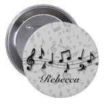 Personalised black and grey musical notes buttons